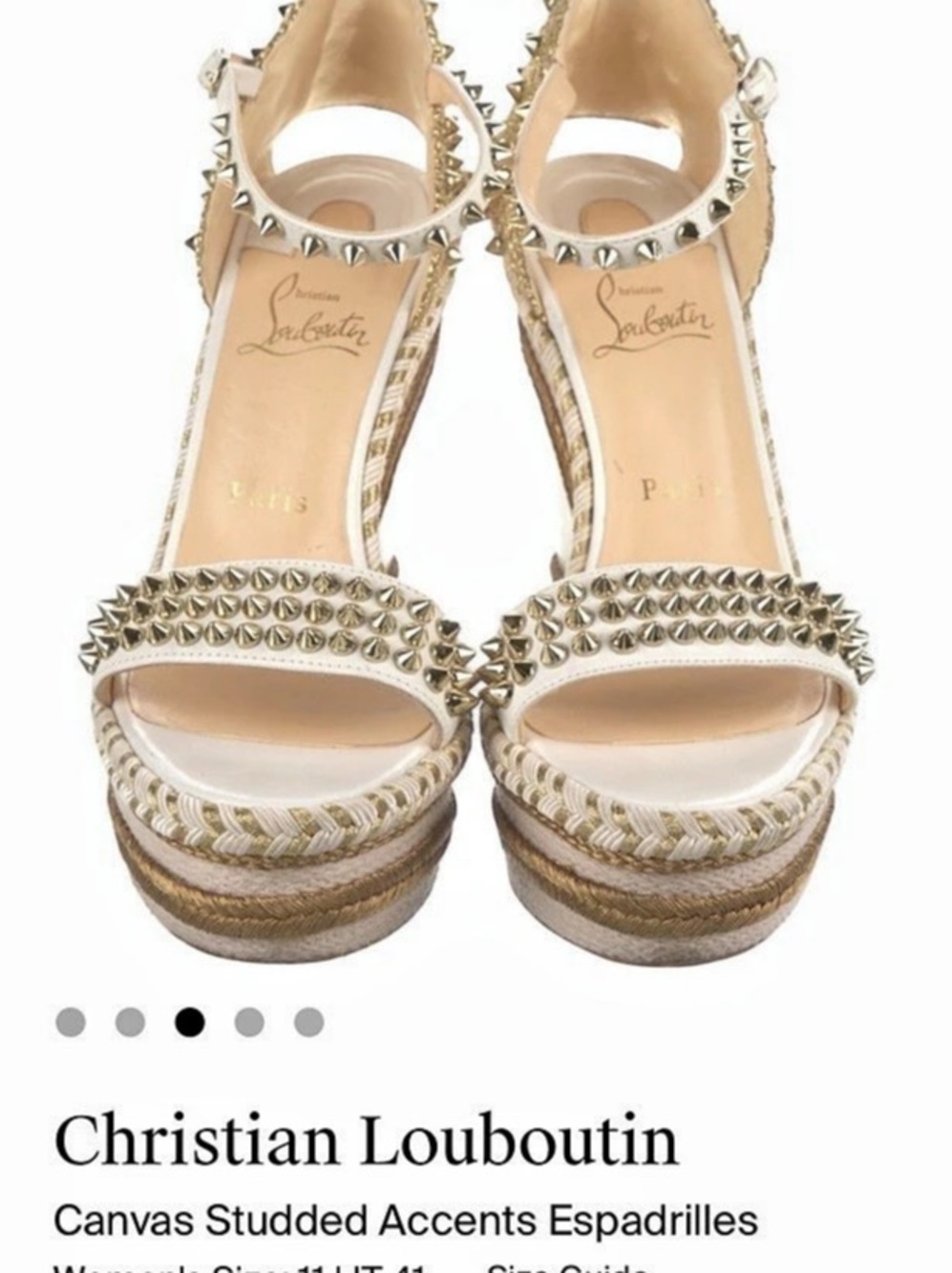 Christian Louboutin Cataclou Studded Espadrille Wedge Sandals Wedges White &